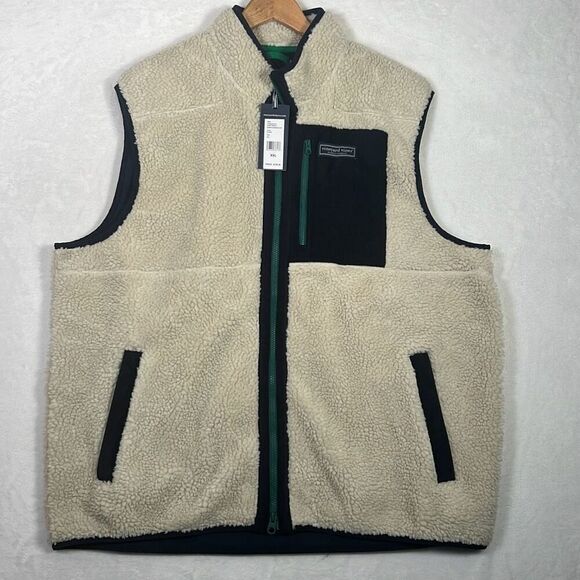 Vineyard Vines Vest Sherpa Fleece Deep Pile‎ Stone Full Zip NWT Men Size XXL - Picture 1 of 11
